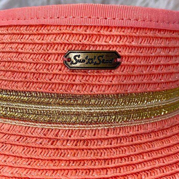 Sun n Sand Straw Visor With Hook And Hoop Closure In Pink And Gold - Picture 2 of 12